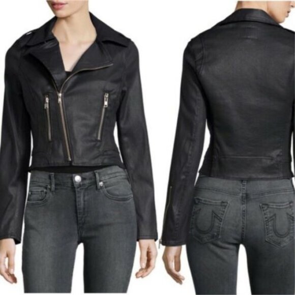 True Religion $298 Coated Denim Moto Jacket L - Picture 8 of 9